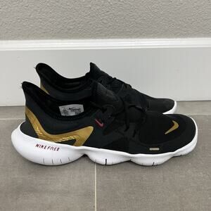 Nike Free RN 5.0 Womens Size 7.5 Black Gold Athletic Running Shoes AQ1316-008
